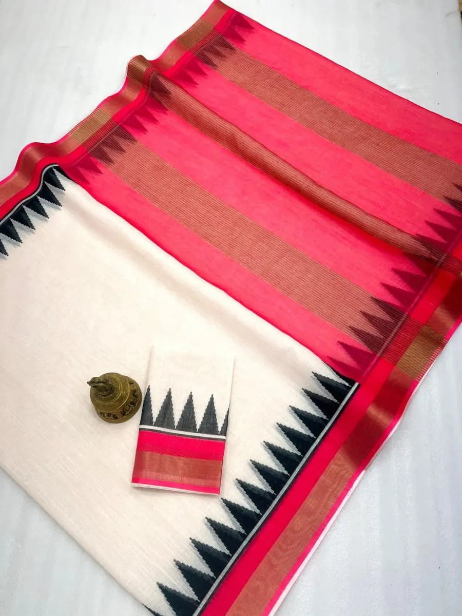 High-Quality Linen with a Luxurious Gold Jari Border for an Elegant Touch.
